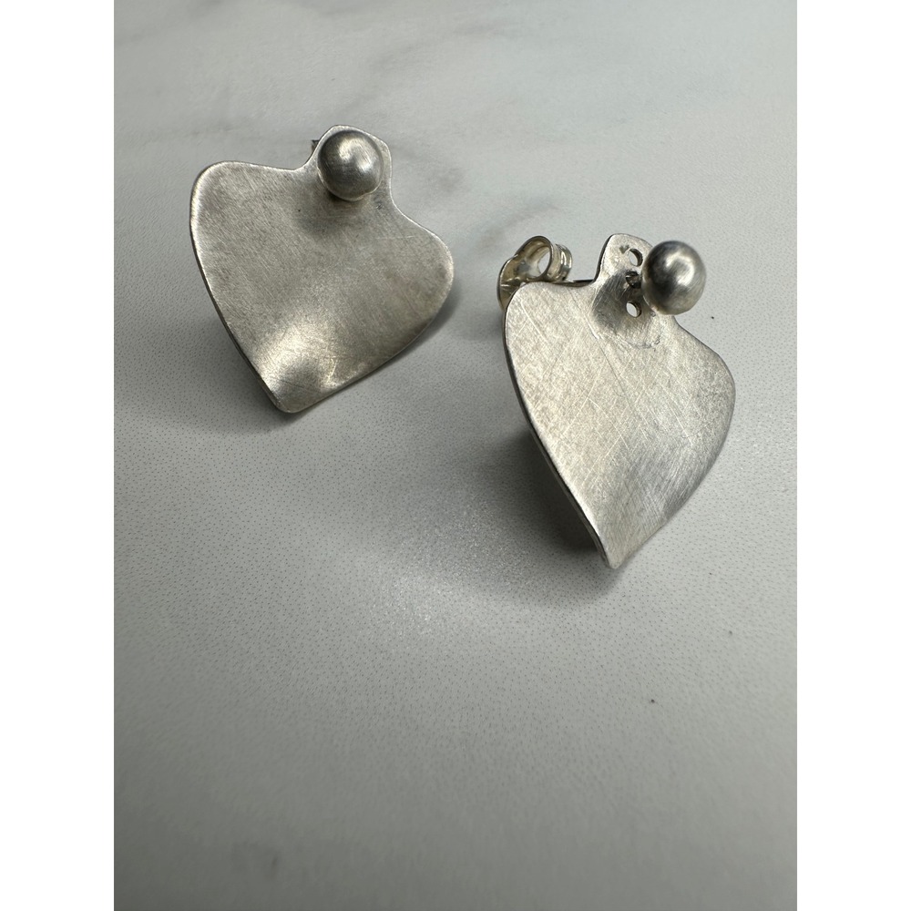925 Sterling Silver Brushed Heart Modular Ear Jacket Ball Stud Earrings 4.02g